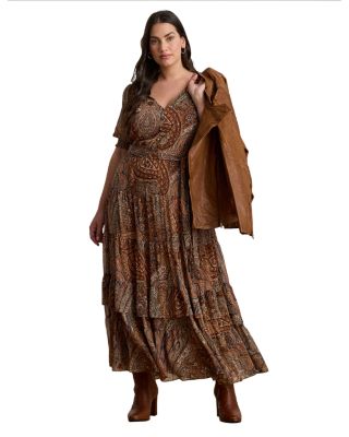 Plus Paisley Belted Crinkle Georgette Dress