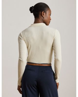 Rib Knit Long Sleeve Polo Top