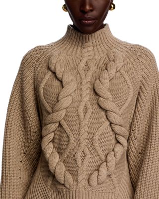 Fibona Wool & Cashmere Turtleneck Cable Knit Sweater