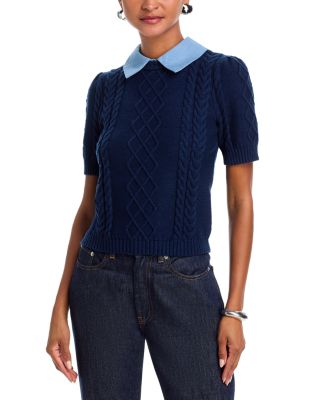 Cable Knit Short Sleeve Twofer Top - Exclusive