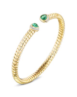 Emerald Cabochon & Diamond Pav&eacute; Cuff Bracelet in 18K Yellow Gold