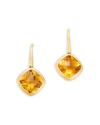 Gemstone Cushion Drop Earrings in 14K Yellow Gold