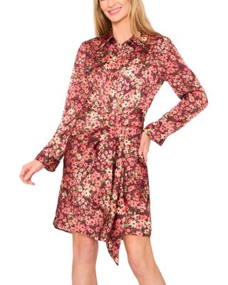 Floral Print Tie Front Shirtdress