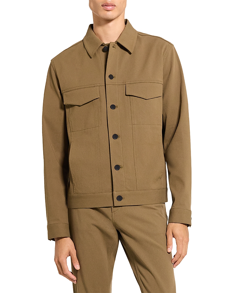 Theory River Cotton Blend Twill Trucker Jacket In Brown