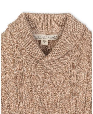  Organic Long Sleeve Shawl Collar Cable Sweater - Big Kid