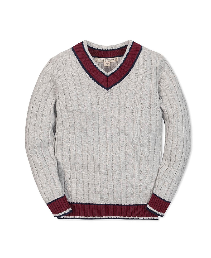 Hope & Henry Kids' Organic Long Sleeve V-neck Cricket Sweater In Gray