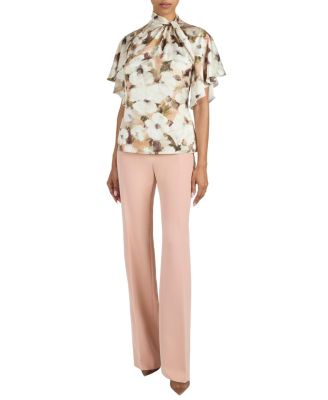 Joyce Mock Neck Blouse with Short Cape Sleeves Top