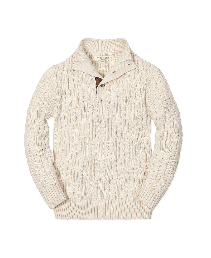 Hope & Henry Kids' Organic Mock Neck Cable Sweater In Neutral