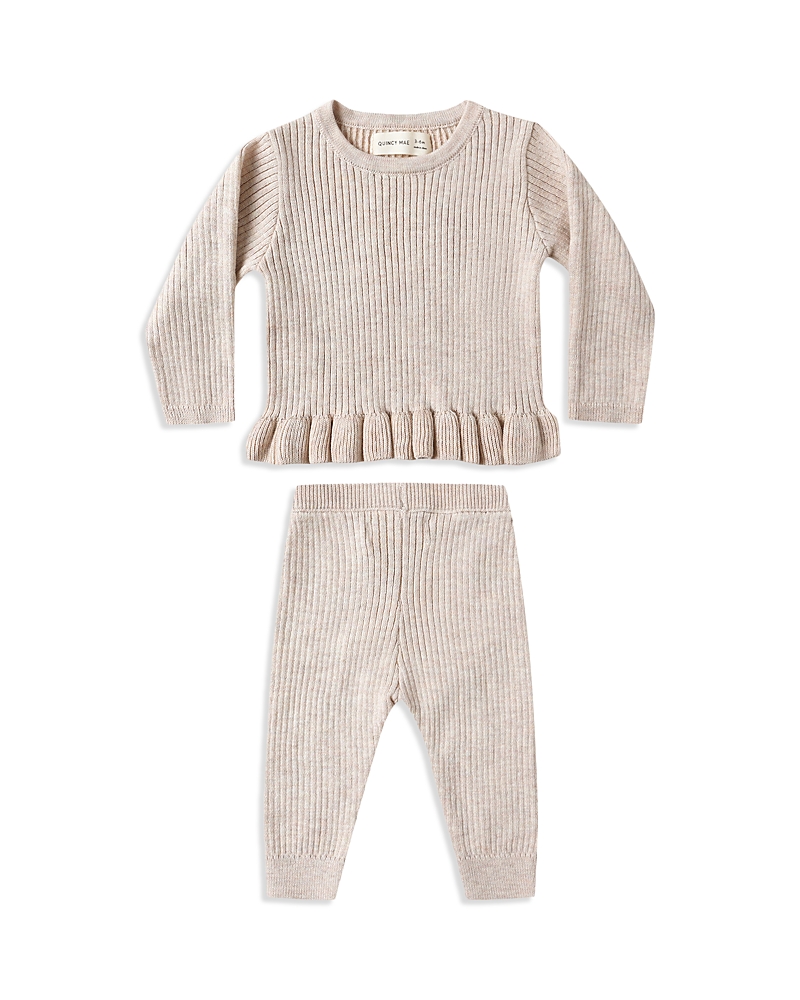 Quincy Mae Girls' Rib Peplum Top & Pants Set - Baby In Neutral