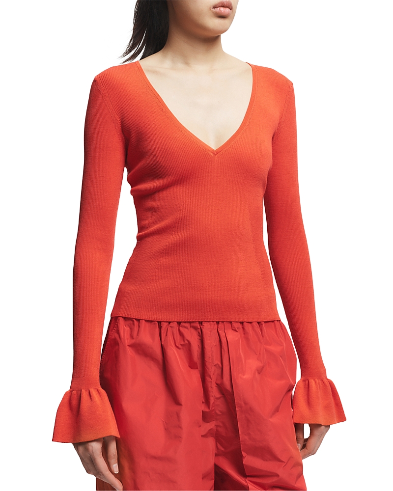 Saint Art Watson Wool Ruffle Knit Sweater In Orange