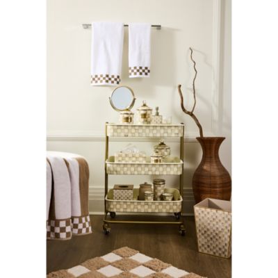 Mocha Check Glass Waste Bin