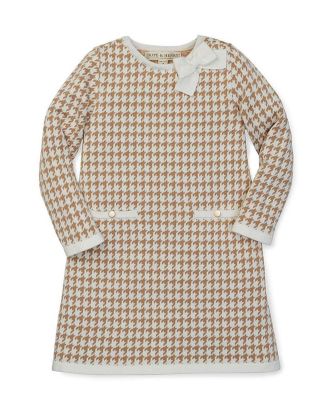 Girls' Organic Long Sleeve Bow Detail Intarsia Sweater Dress - Little Kid, Big Kid