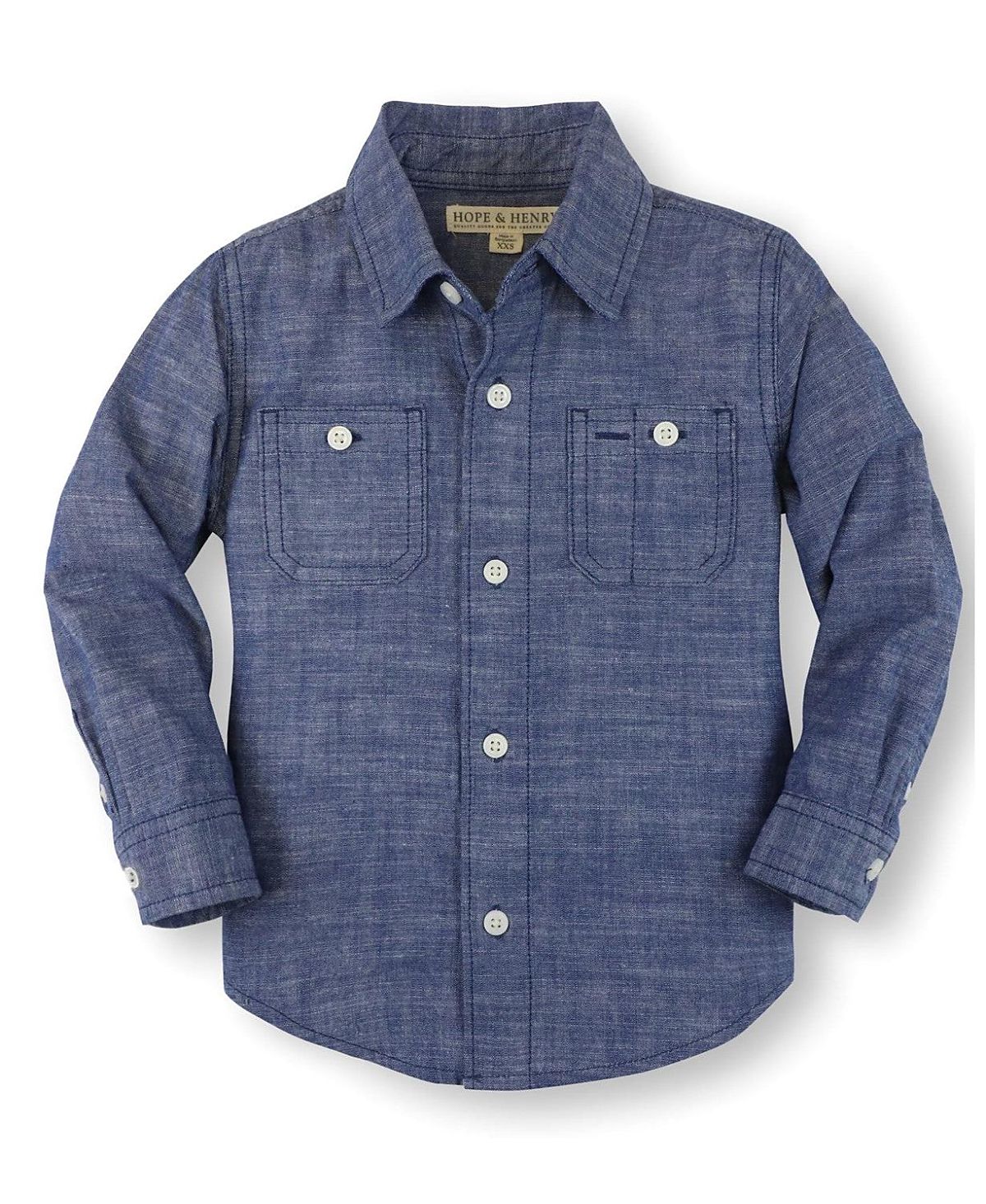 Hope & Henry Boys' Organic Long Sleeve Chambray Button Down Shirt - Baby, Little Kid, Big Kid
