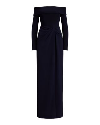 Rib Knit & Crepe Off The Shoulder Gown