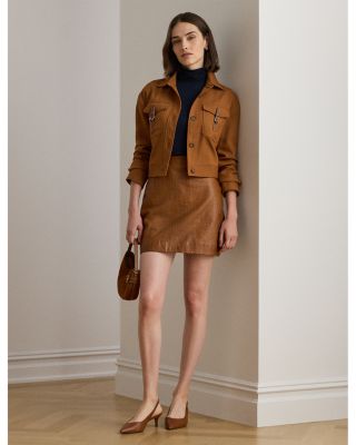 Croc Embossed Lambskin Pencil Miniskirt