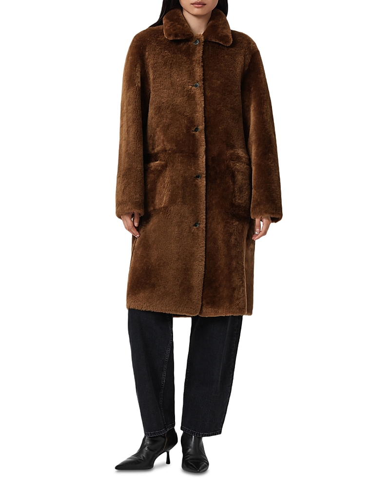 Allsaints Serra Reversible Shearling Coat In Brown