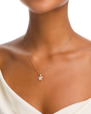 Mother of Pearl & Diamond Turtle Pendant Necklace in 14K Yellow Gold