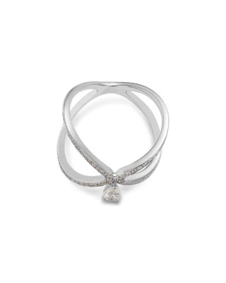 Diamond Pear & Brilliant Cut Openwork Ring in 14K White Gold, 0.55 tcw