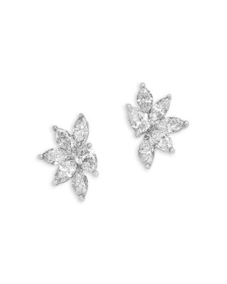 Diamond Pear & Marquis Cluster Stud Earrings in 14K White Gold, 0.61 tcw