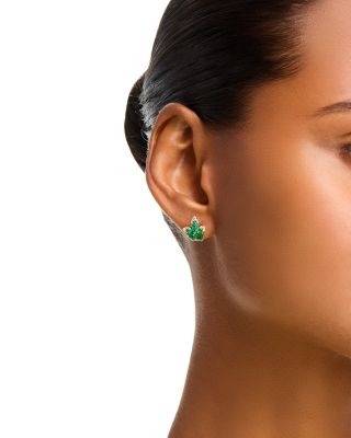 Emerald & Diamond Flower Cluster Stud Earrings in 14K Yellow Gold