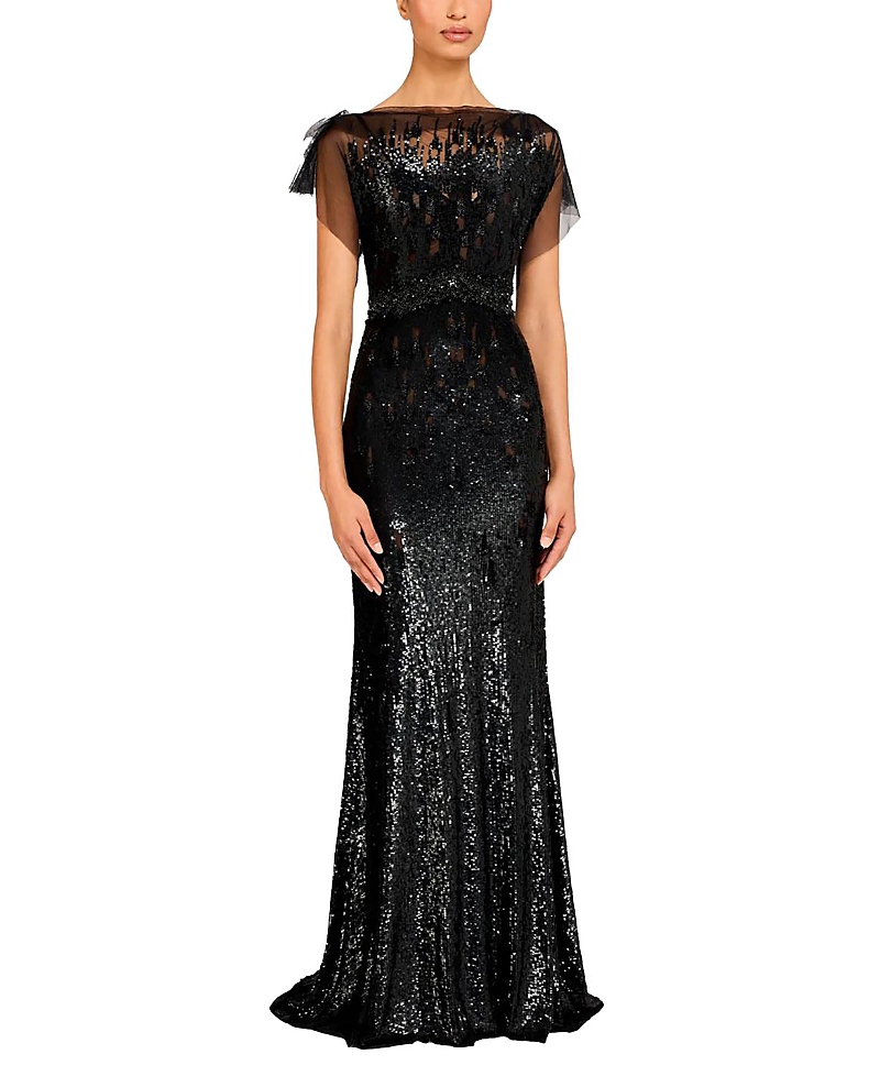 Jenny Packham Bonnie Sequin-embellished Tulle Dress In Black