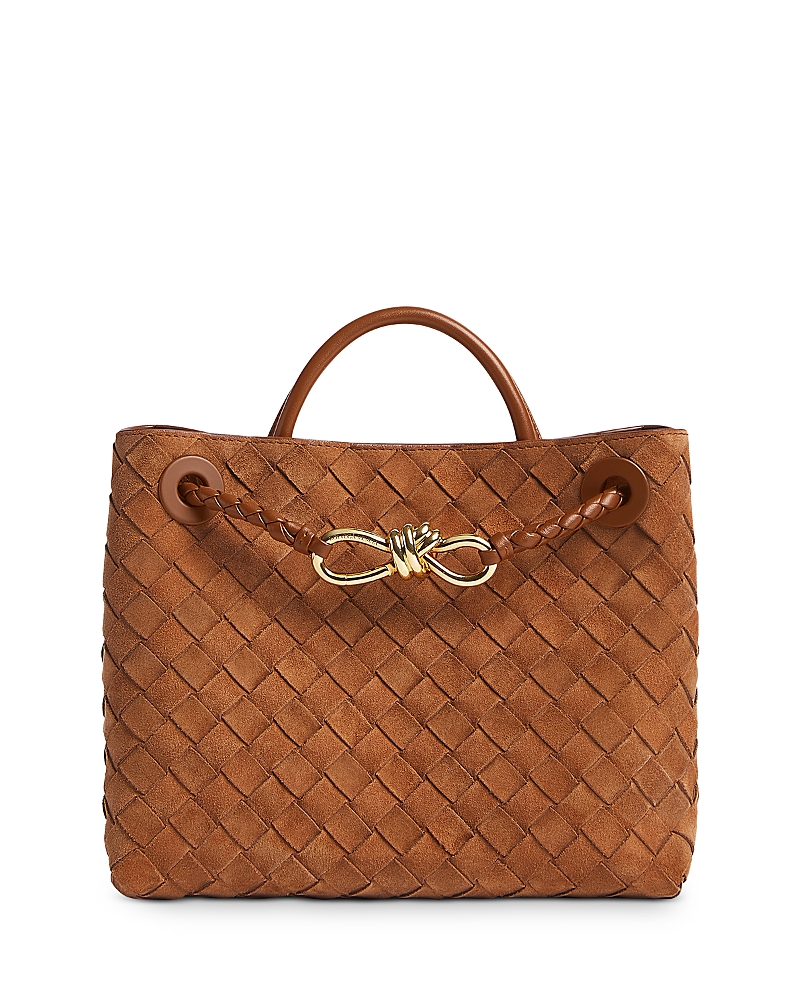 Bottega Veneta Small Andiamo Intrecciato Suede Shoulder Bag In Brown