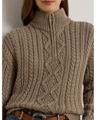 Aran-Knit Cotton Quarter-Zip Pullover