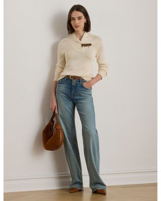 Buckle Trim Cotton Blend Sweater