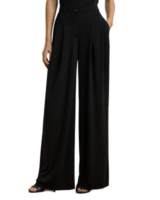 Pleated Stretch Jersey Wide-Leg Pant