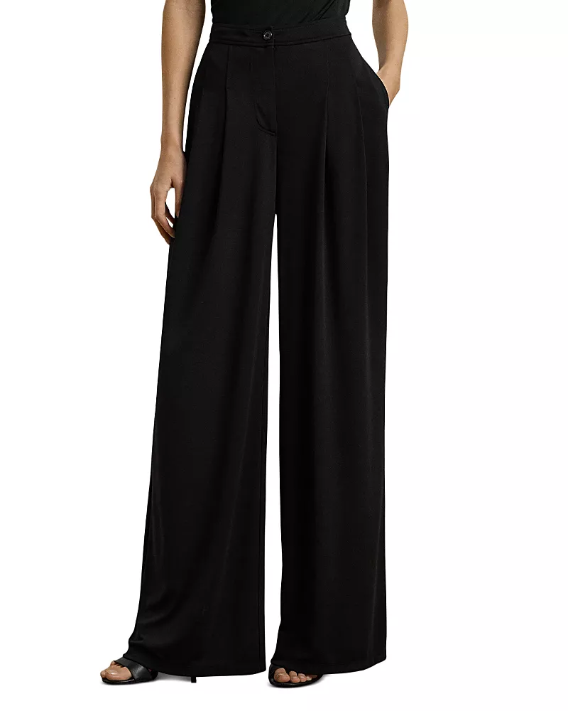 Lauren Ralph Lauren Pleated Stretch Jersey Wide-Leg Pant