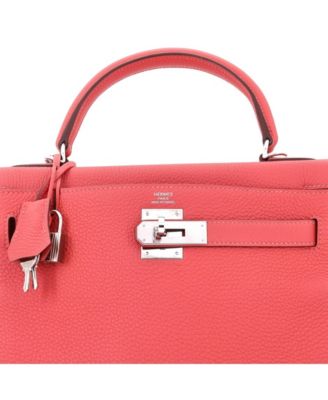 Kelly 28 Handbag Red Clemence with Palladium Hardware