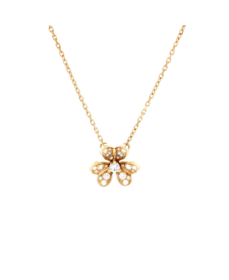 Pre-owned Pre-owned Van Cleef & Arpels Van Cleef & Arpels Mini Frivole Pendant Necklace 18k Gold With Pave Diamonds