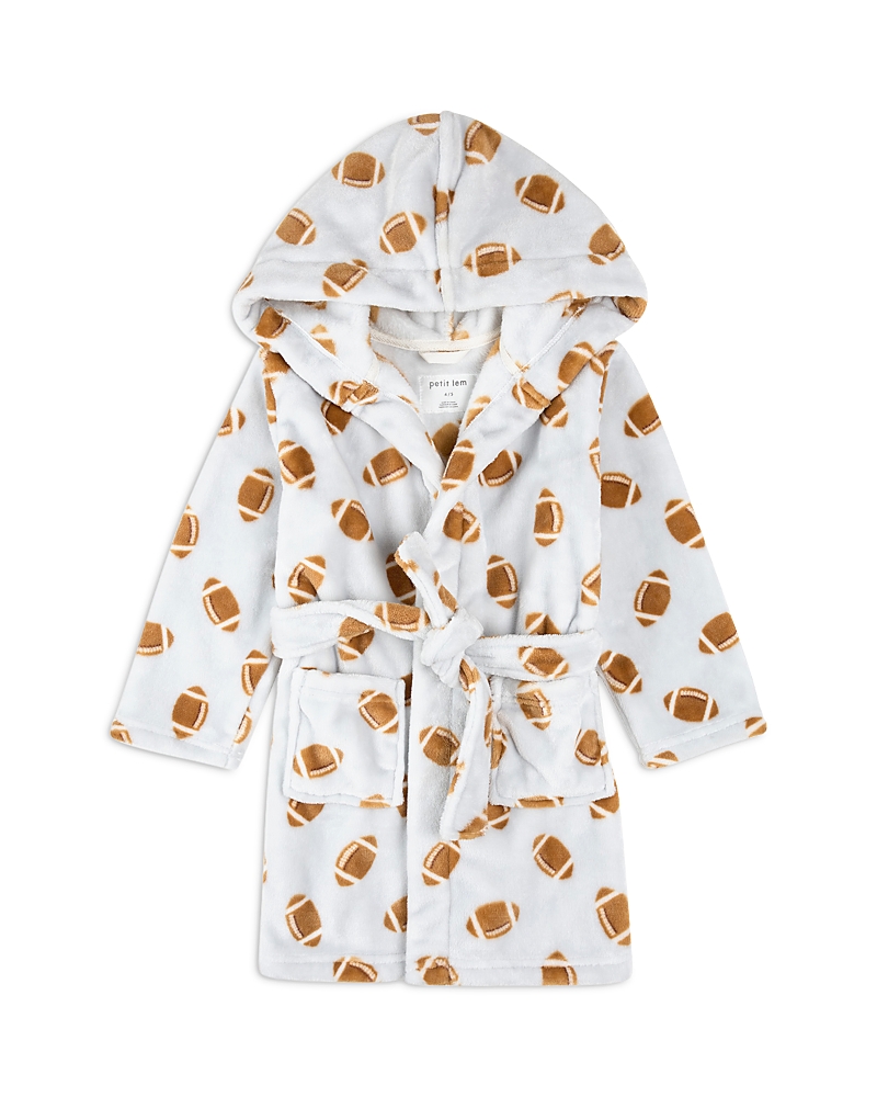 Petit Lem Boys' Football Print Plush Hooded Robe - Big Kid In White