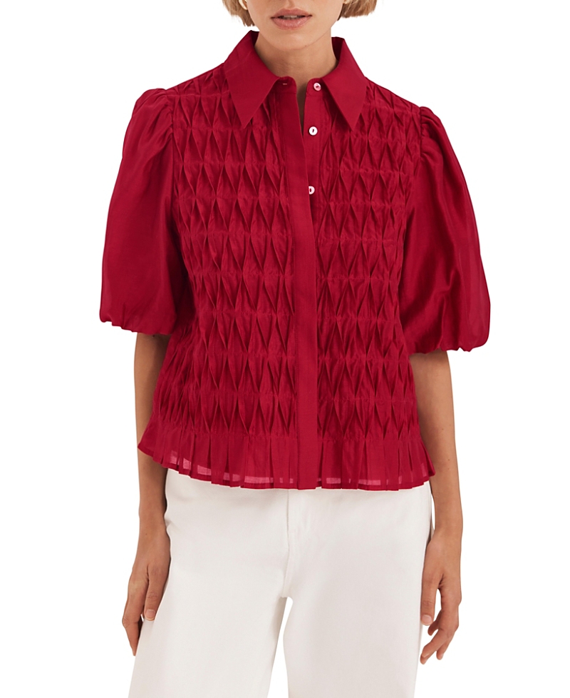 Mint Velvet Puff Sleeve Smock Shirt In Red