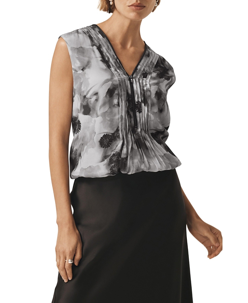Mint Velvet Floral Print Sleeveless Top In Gray