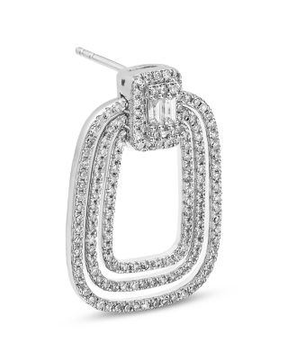 Fine Collection Diamond Round & Baguette Geometric Oval Drop Earrings in 14K White Gold, 1.0 tcw