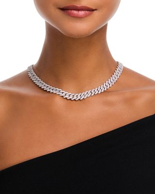 Luxe Collection Diamond Cuban Link Tennis Necklace in 14K White Gold, 5.0 tcw