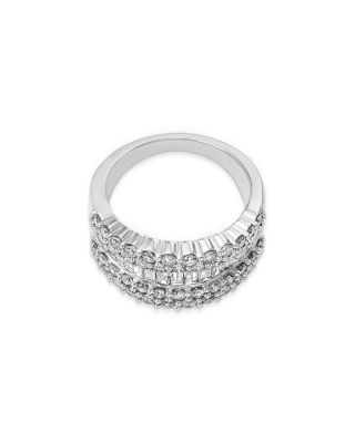 Round & Baguette Diamond Multi Row Band in 14K White Gold, 2.0 tcw