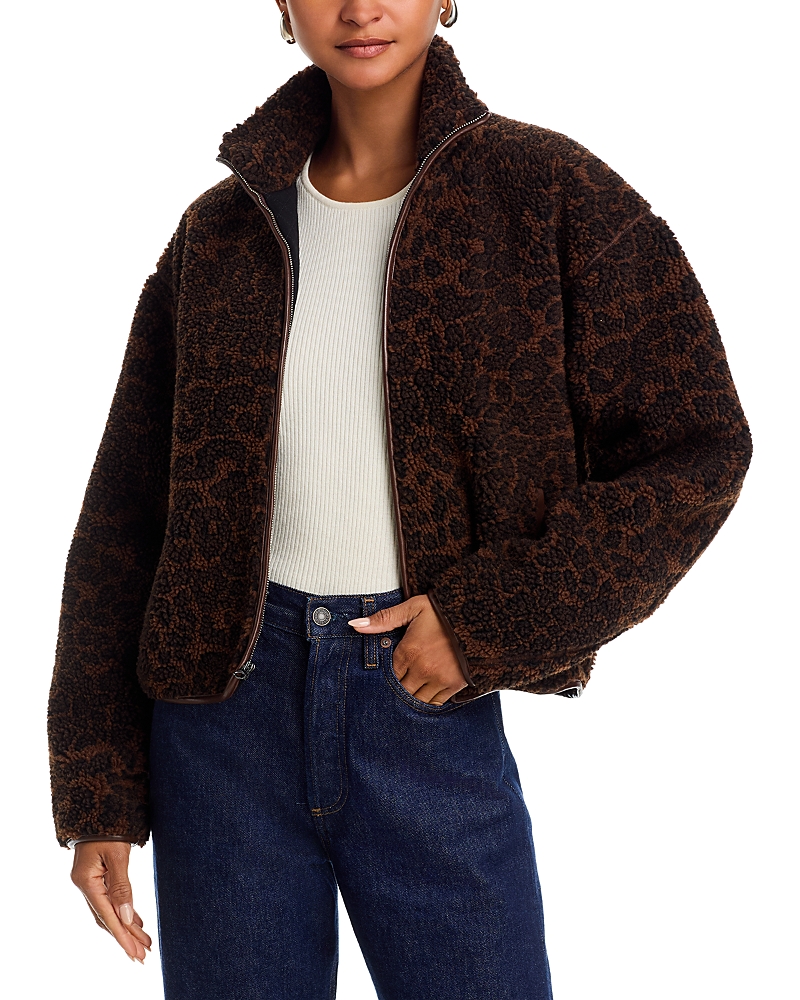 Rag & Bone Sun Sherpa Zip Up Leopard Jacket In Animal Print