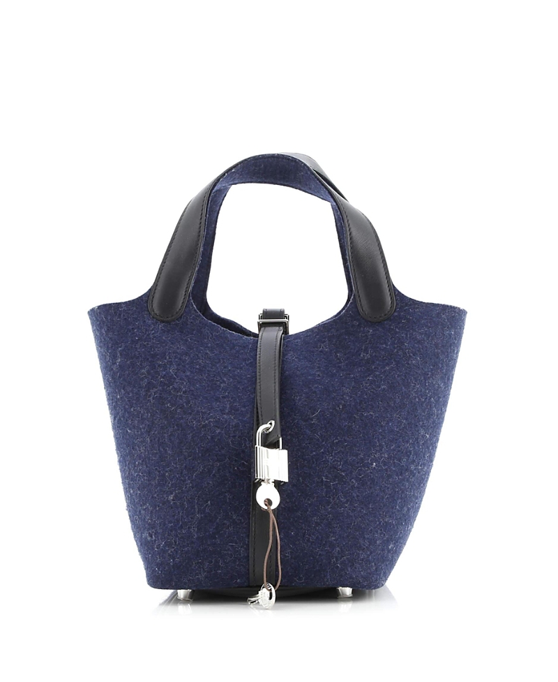 Pre-owned Pre-owned Hermes Hermes Pm Picotin Lock Bag Felt With Leather In Blue