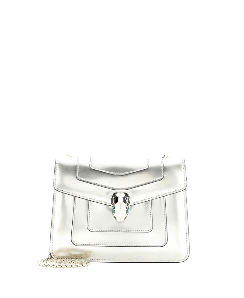 Pre-owned Pre-owned Bvlgari Bvlgari Small Serpenti Forever Square Shoulder Bag Metallic Leather In Silver