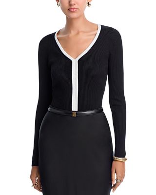 T Tahari V Neck Ribbed Sweater