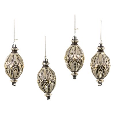 Courtly Noel Teardrop Glass Ornaments, Set of 4