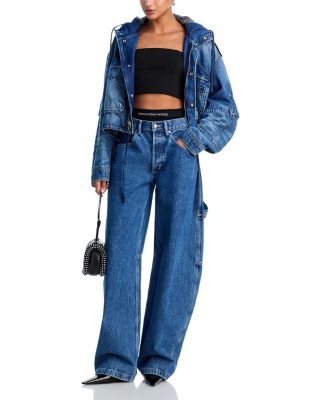 Prestyled High Rise Oversized Jeans With Logo Elastic in Deep Blue