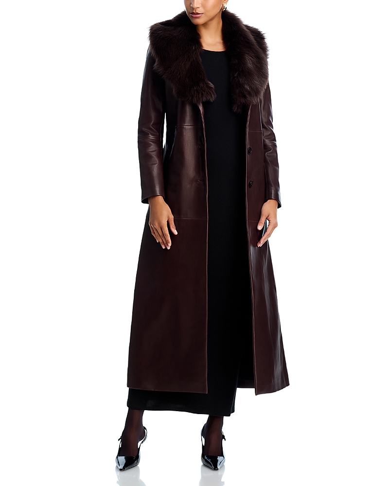 Nour Hammour Leather Shearling Dakota Coat In Brown