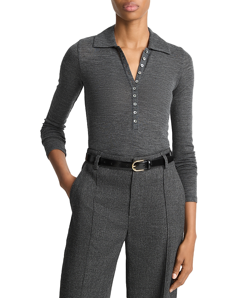 Vince Long Sleeved Multi Button Wool Polo Top In Blue