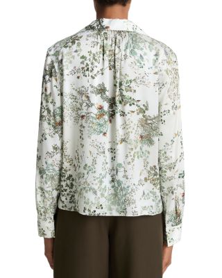 Grape Vine Placed Smocked Silk Blouse  