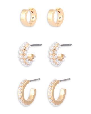 Faux Pearl Trio Huggie Earring Set