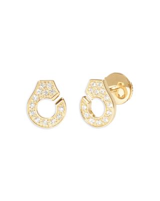 18K Yellow Gold Menottes Dinh Van Diamond Stud Earrings