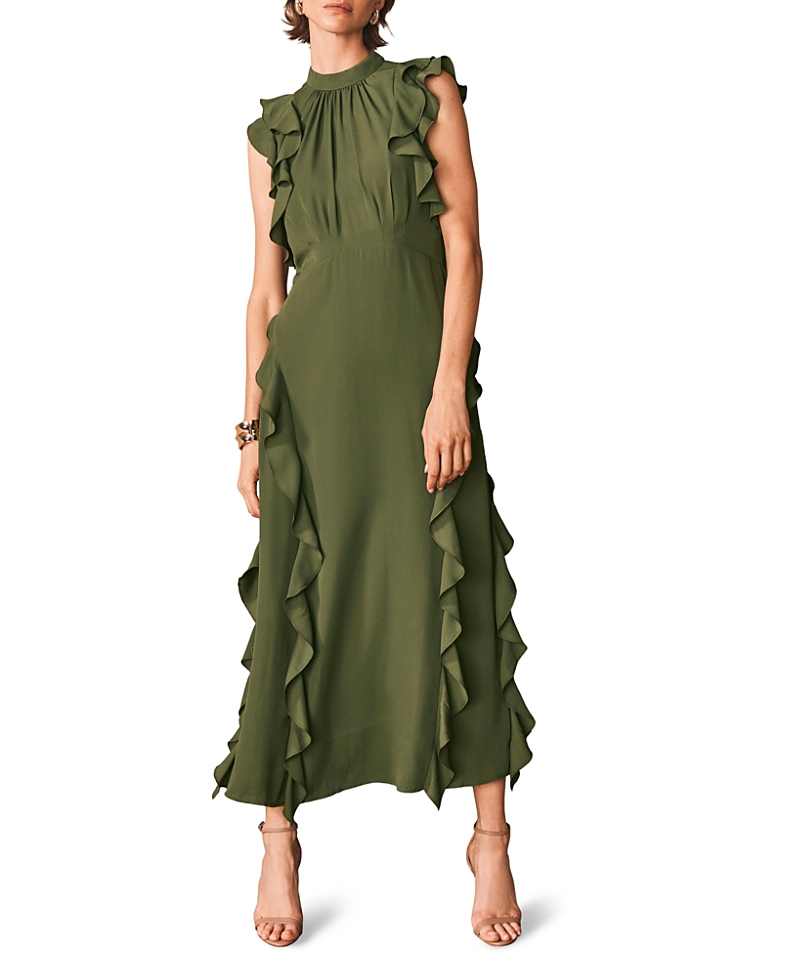 Mint Velvet High Neck Ruffle Maxi Dress In Green